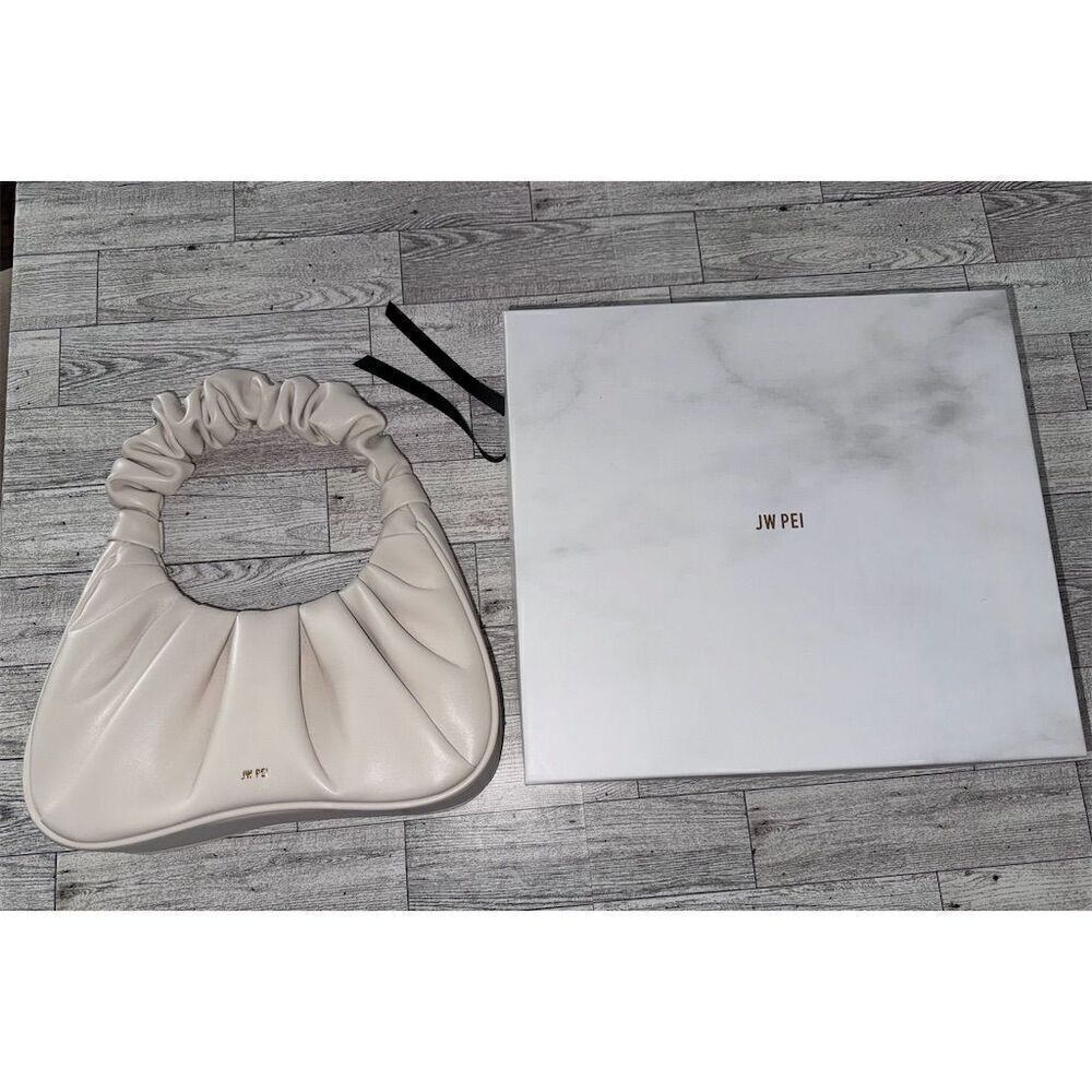 JW Pei Gabbi Ruched Hobo Handbag Ivory‎ Vegan Leather Women's Casual Bag